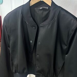 ZARA Black Satin-Style Bomber Jacket